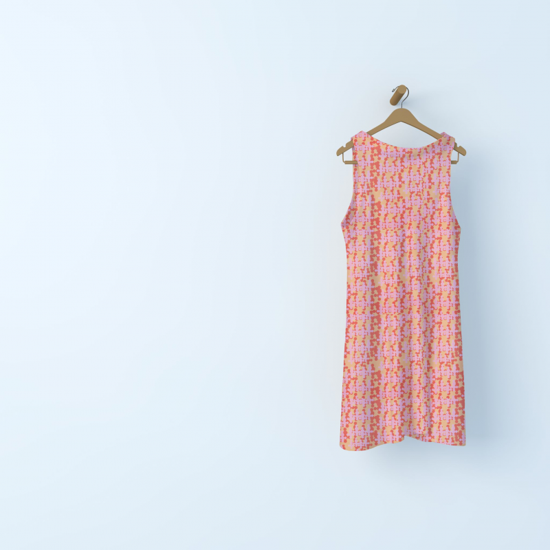 Poplin cotton with graphic print - salmon, pink & coral