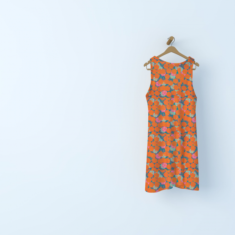 Cotton twill fabric with flowers - orange