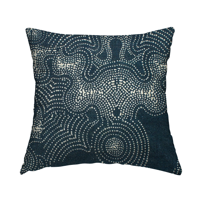 Fabric in viscose and linen with graphic print - navy blue 