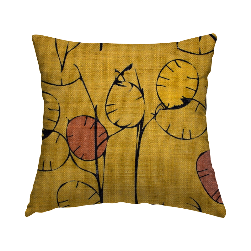 Fabric in viscose and linen with Lunaria annua - mustard yellow