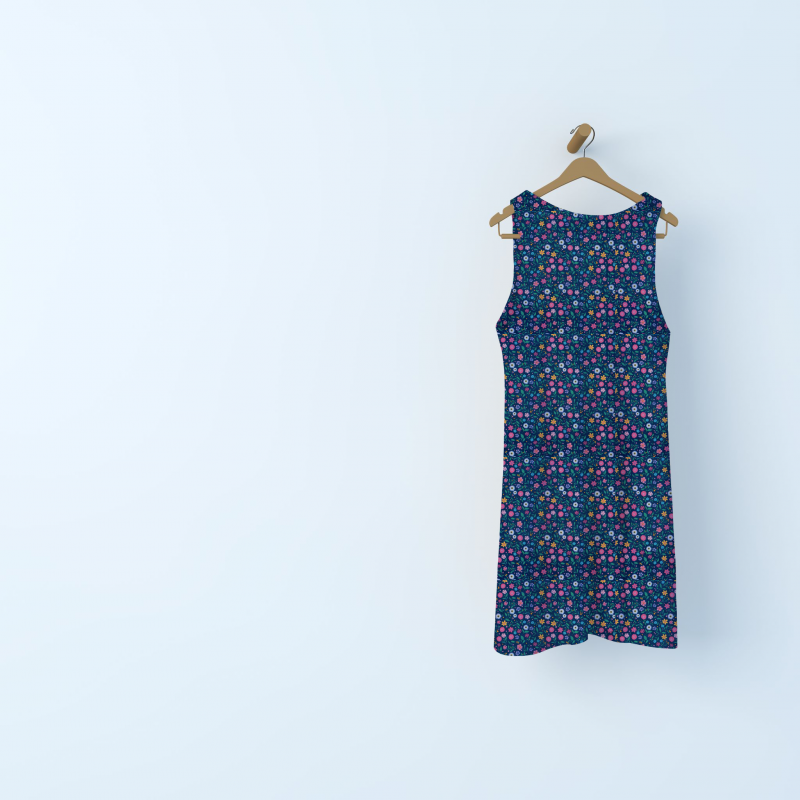 Cotton fabric with flowers - navy blue