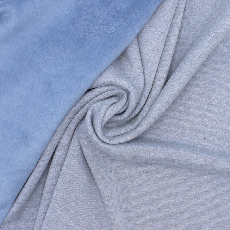 Sweatshirt fabric with minky wrong side - sky blue