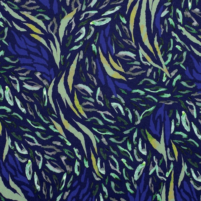 100% viscose fabric with graphic print - navy blue and green