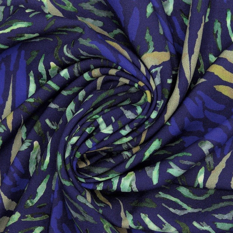 100% viscose fabric with graphic print - navy blue and green
