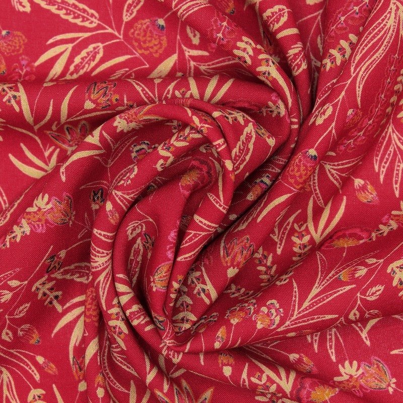 100% viscose fabric with flowers - red 