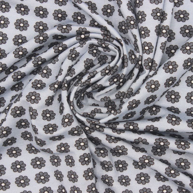 Tissu jerseyviscose floral - gris