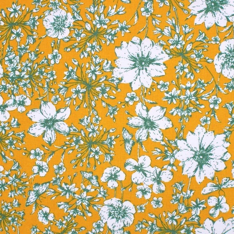 Coated cotton with flowers - ochre