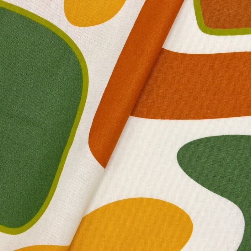 Coated cotton with vintage print - green and rust-colored