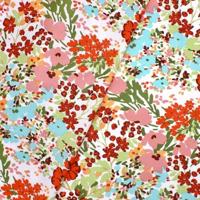 Coated cotton with flowers - red