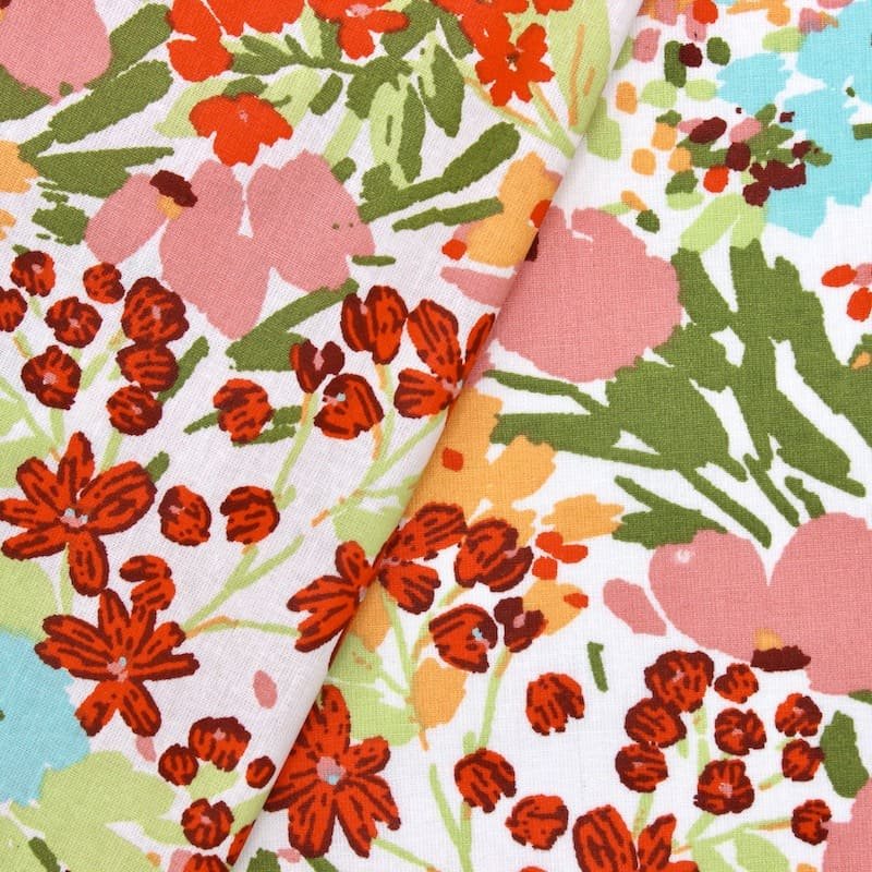 Tissu coton enduit fleurs - rouge