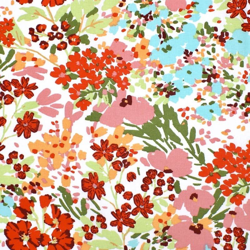 Tissu coton enduit fleurs - rouge