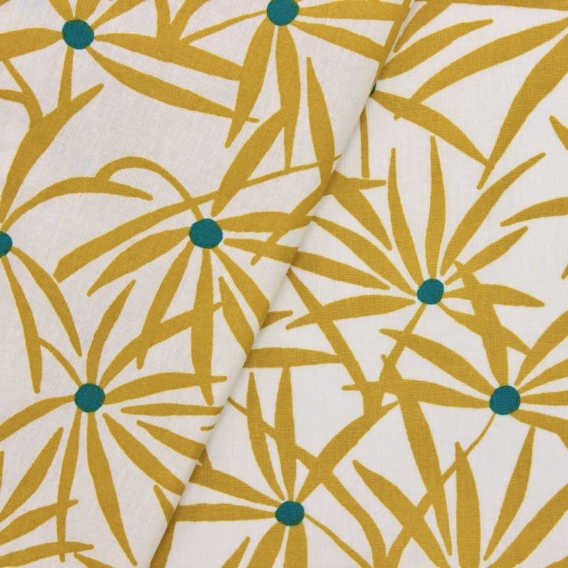 Coated cotton with plants - mustard yellow