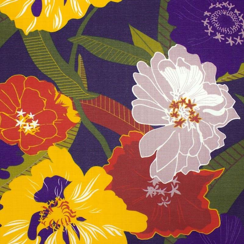 Cotton cloth with basket weaving and flowers - multicolored