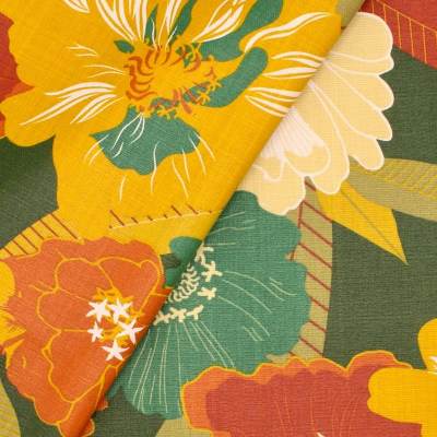 Toile coton natté enduit fleurs - multicolore