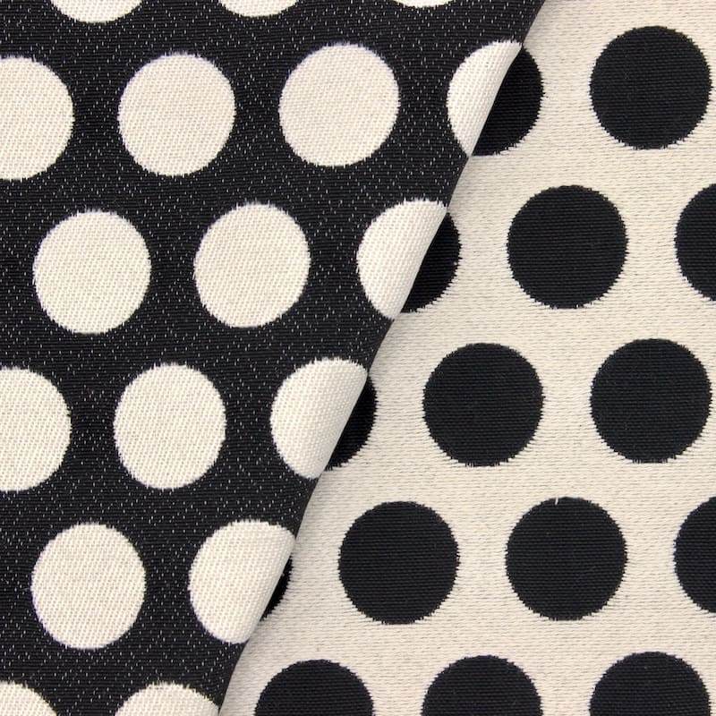 Tissu réversible coton et polyester pois - écru et noir