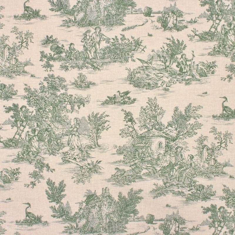 Tissu coton imprimé toile de jouy - vert
