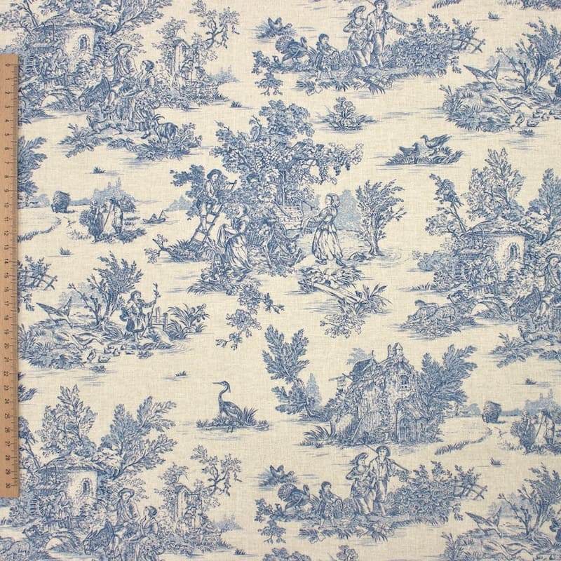 Cotton with toile de jouy print - blue