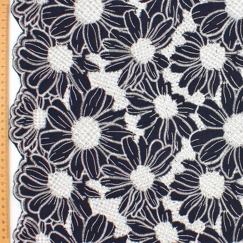 Embroidered cotton fabric - black and white