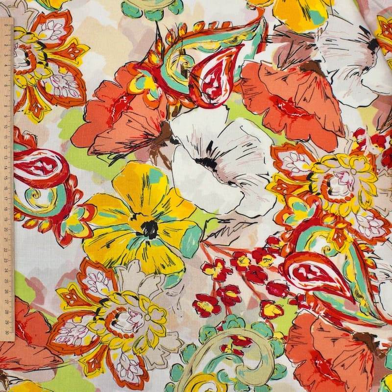 Viscose fabric with flowers - multicolored