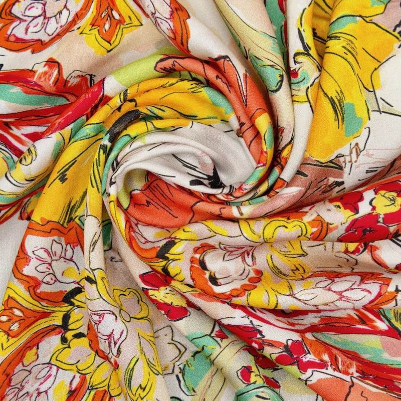 Viscose fabric with flowers - multicolored