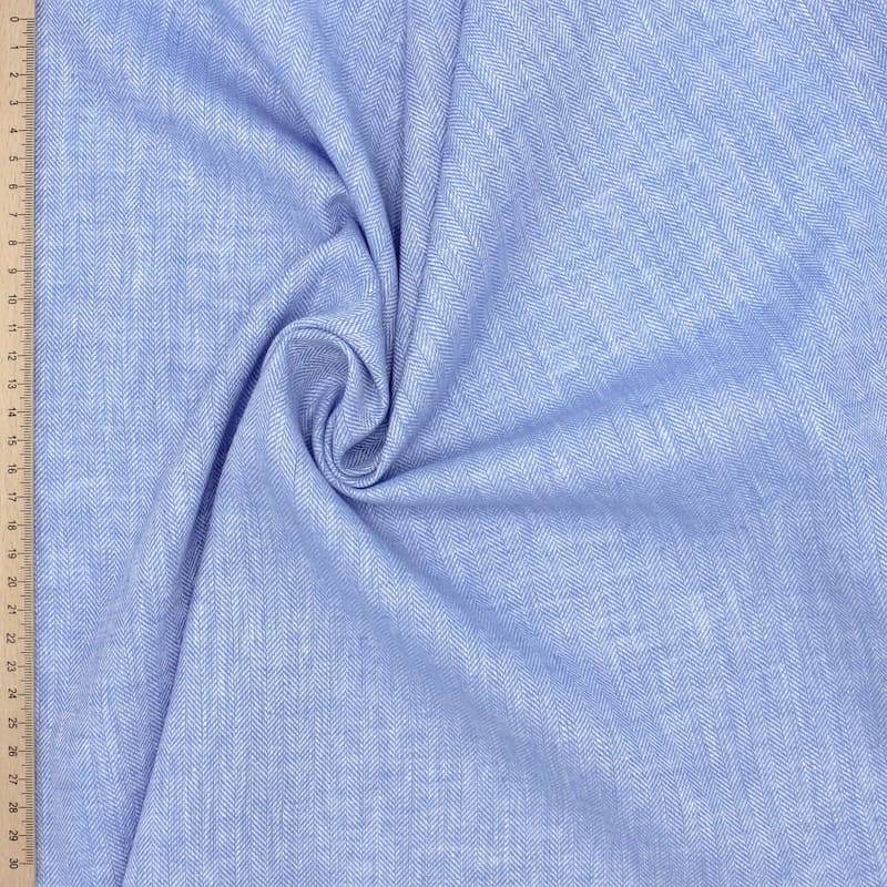 Linen and cotton fabric with herringbone pattern - blue