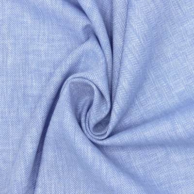 Linen and cotton fabric with herringbone pattern - blue