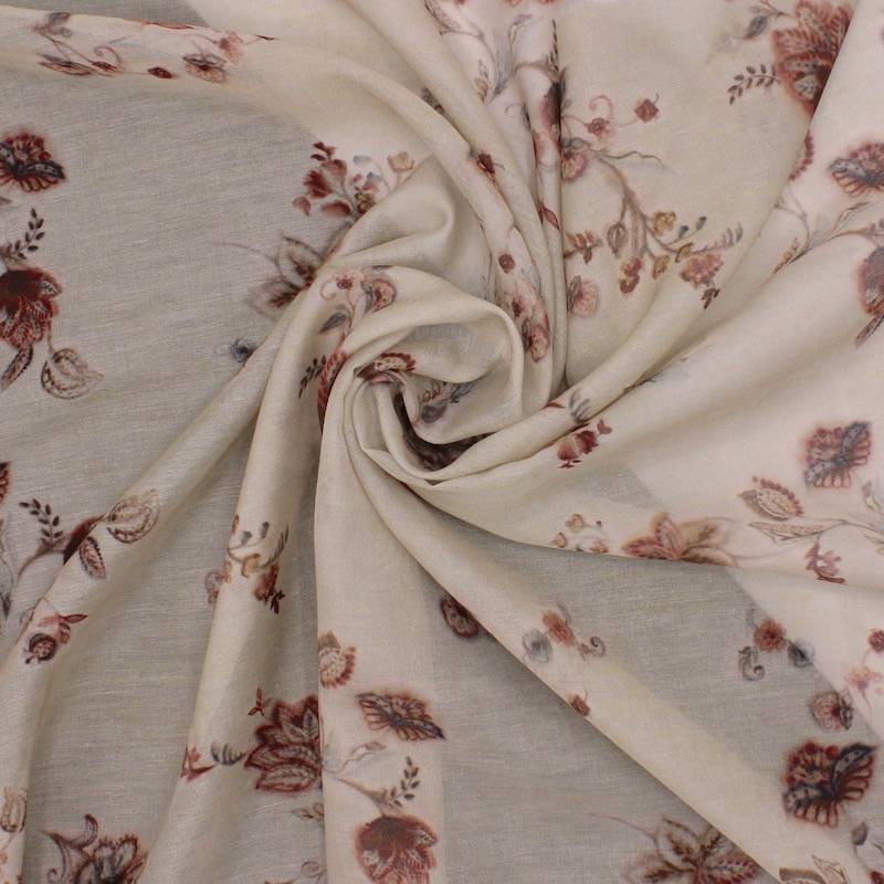 Viscose veil with flowers - beige