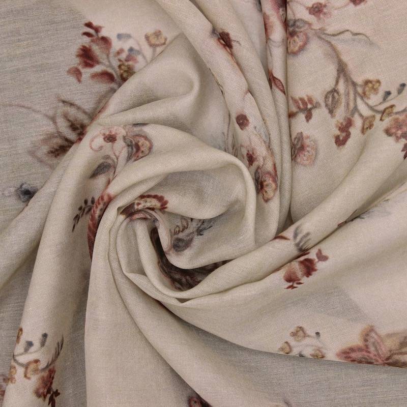 Viscose veil with flowers - beige