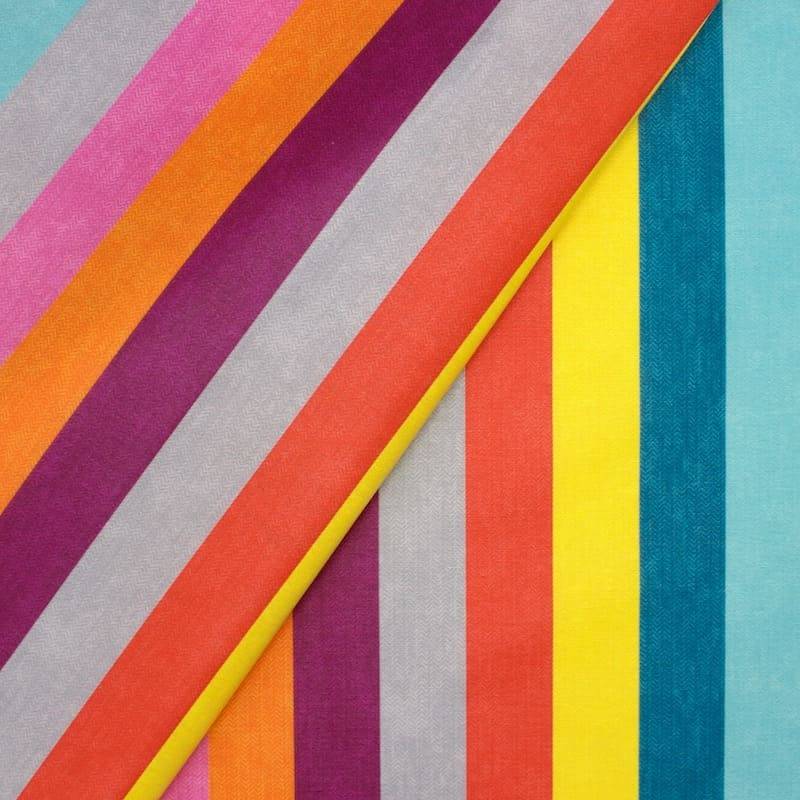 Gecoate stof met strepen in katoen en polyester - kleurrijk 