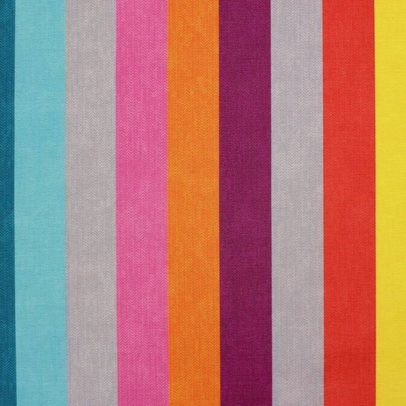Gecoate stof met strepen in katoen en polyester - kleurrijk 