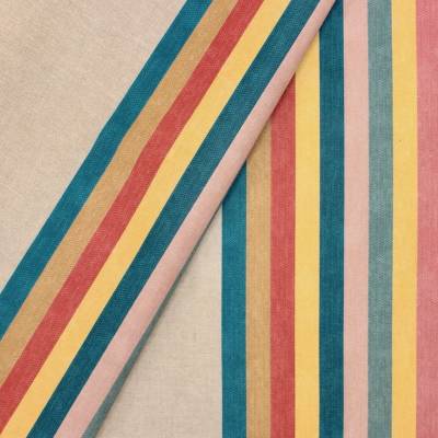 Coated striped fabric in cotton and polyester - beige
