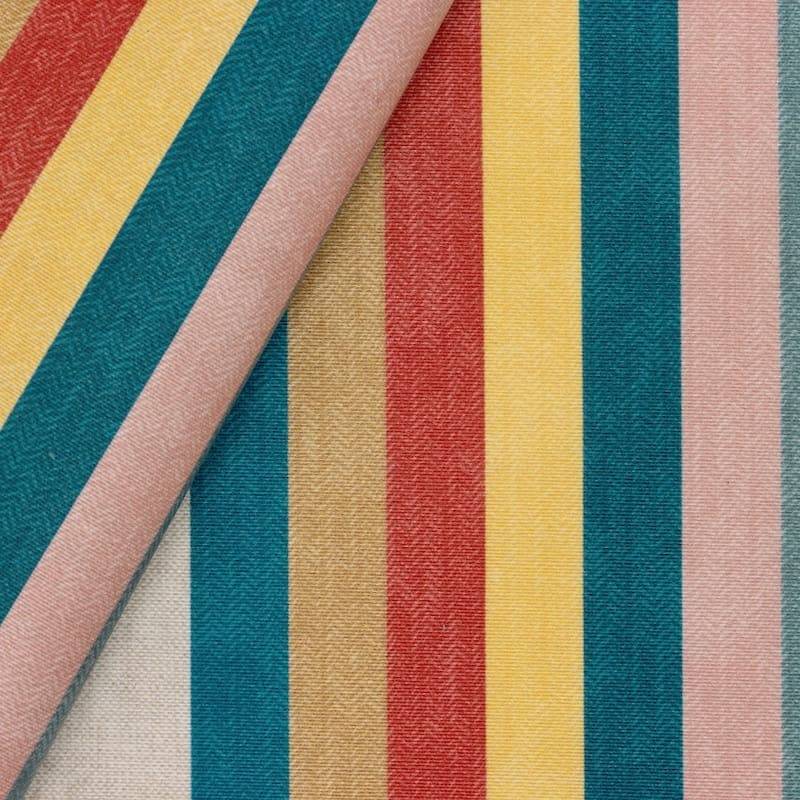 Coated striped fabric in cotton and polyester - beige