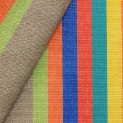 Gecoate stof met strepen in katoen en polyester - kleurrijk