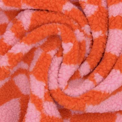 Bouclé fabric with graphic print - pink and orange 