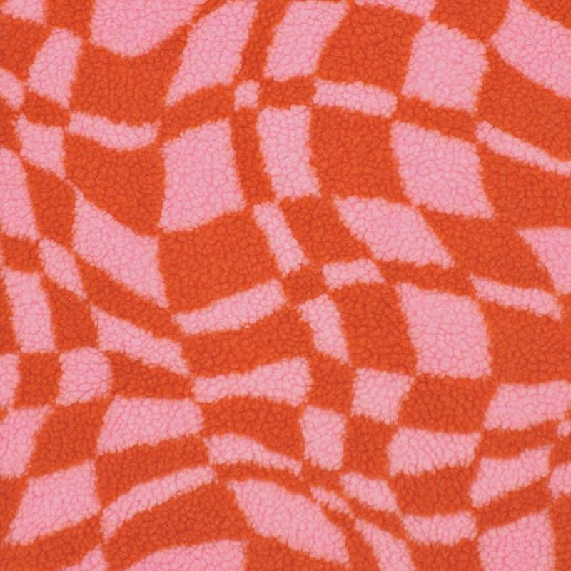 Bouclé stof met grafische print - roos en oranje