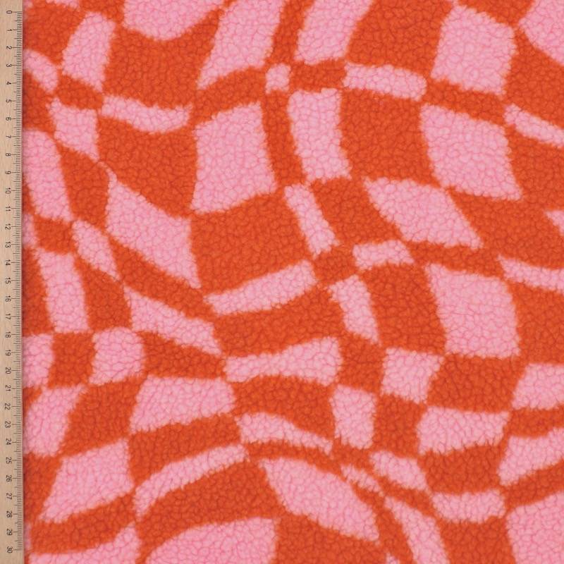 Tissu bouclette graphique - rose et orange
