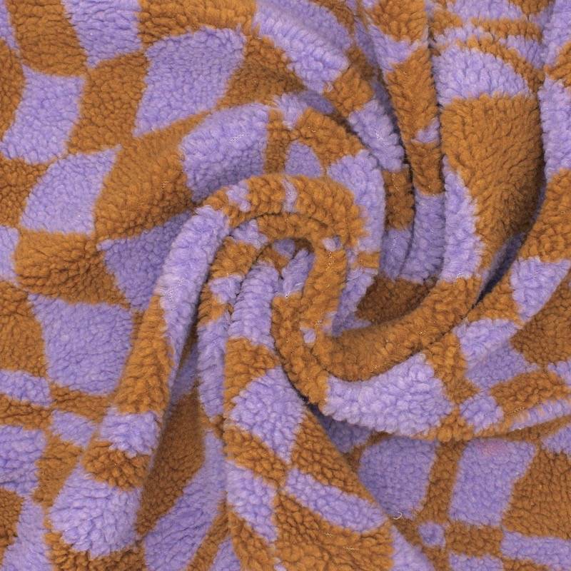 Bouclé fabric with graphic print - brown and purple 