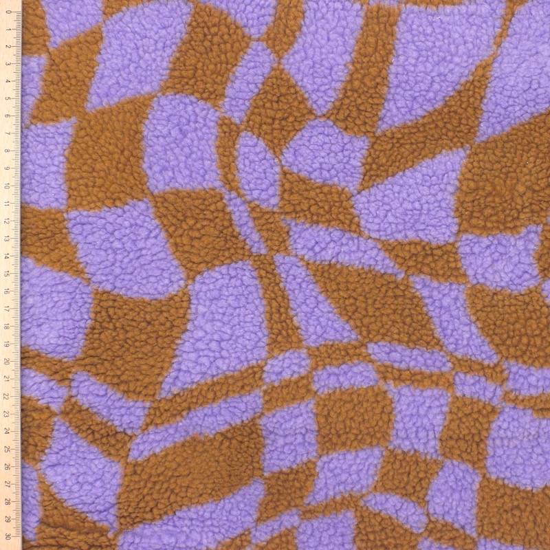 Bouclé fabric with graphic print - brown and purple 