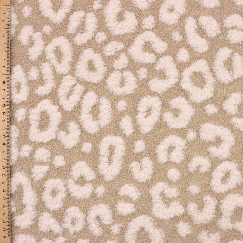 Bouclé stof met luipaardprint - beige 
