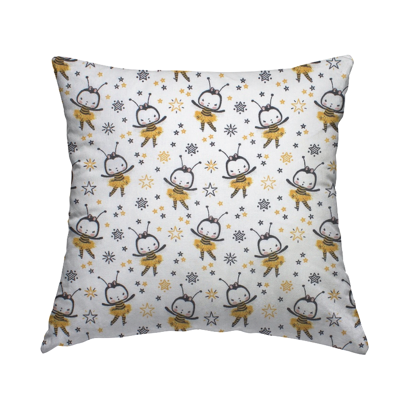 100% cotton fabric with bees - white and mustard yellow