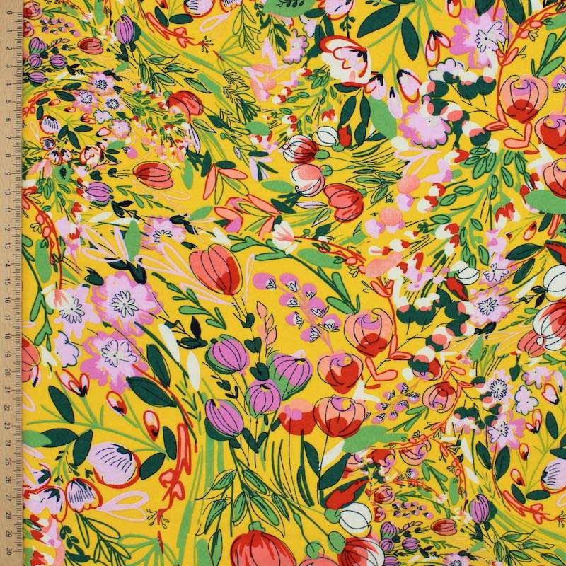 Viscose fabric with flowers - yellow 