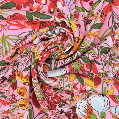 Viscose fabric with flowers - pink 