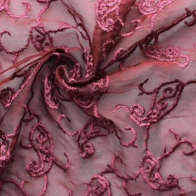 Pink organza with pink embroidered design