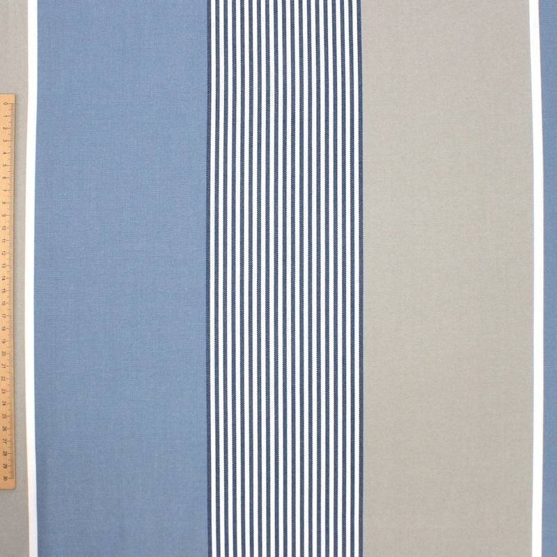Striped outdoor fabric - grey and blue 