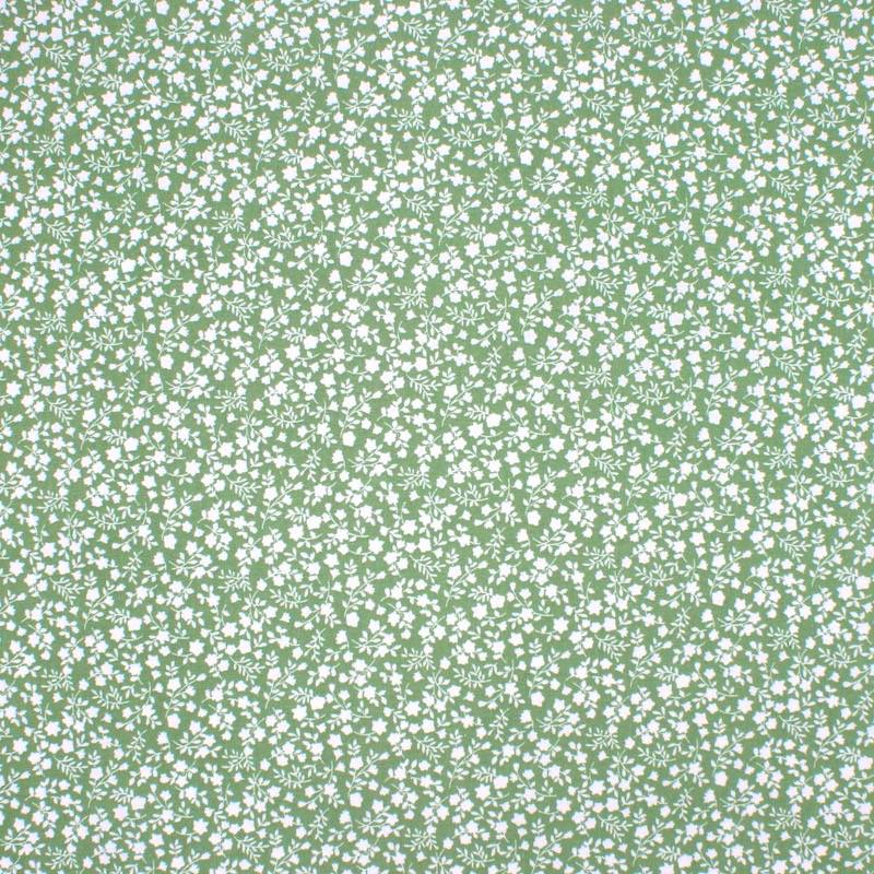 Coated cotton with flowers - green