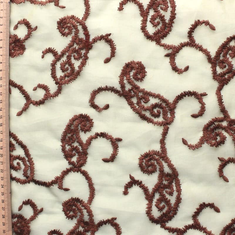 Beige organza with brown embroidered design
