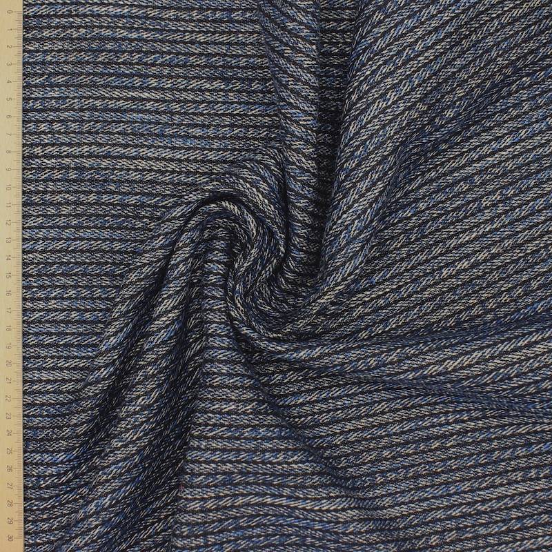 Striped jacquard cotton fabric - black and blue 