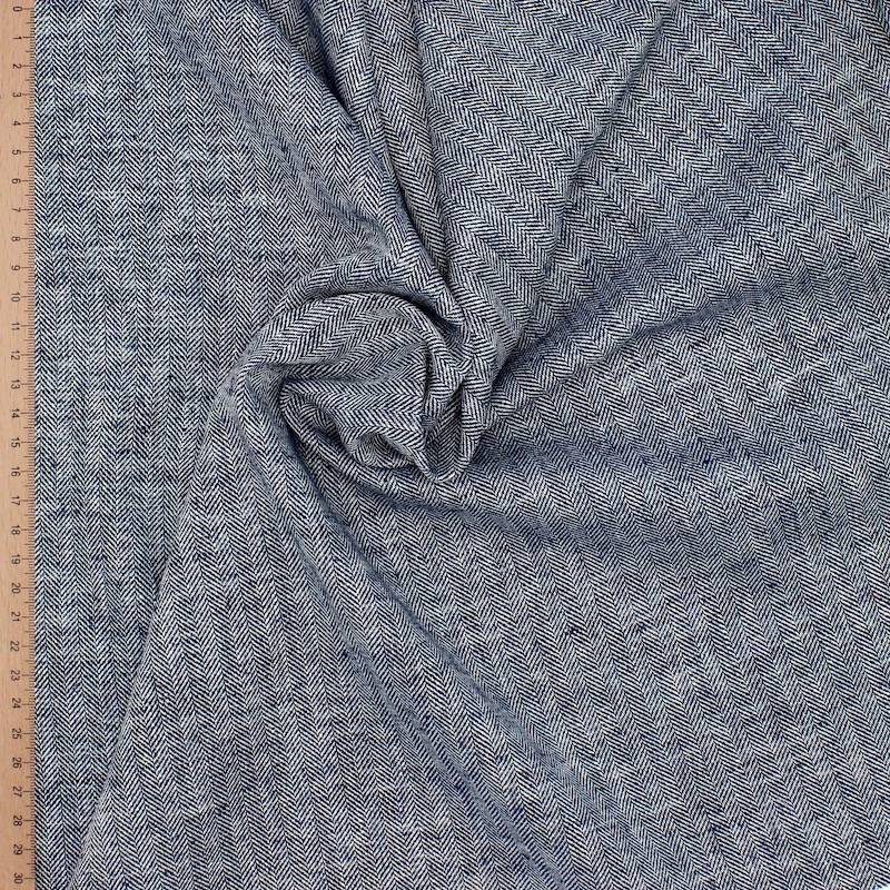 Fabric in linen and cotton with herringbone pattern - navy blue 