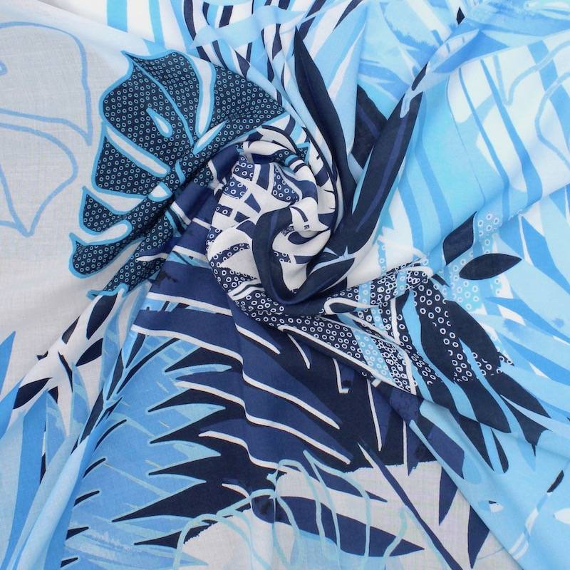 Viscose fabric with foliage - blue