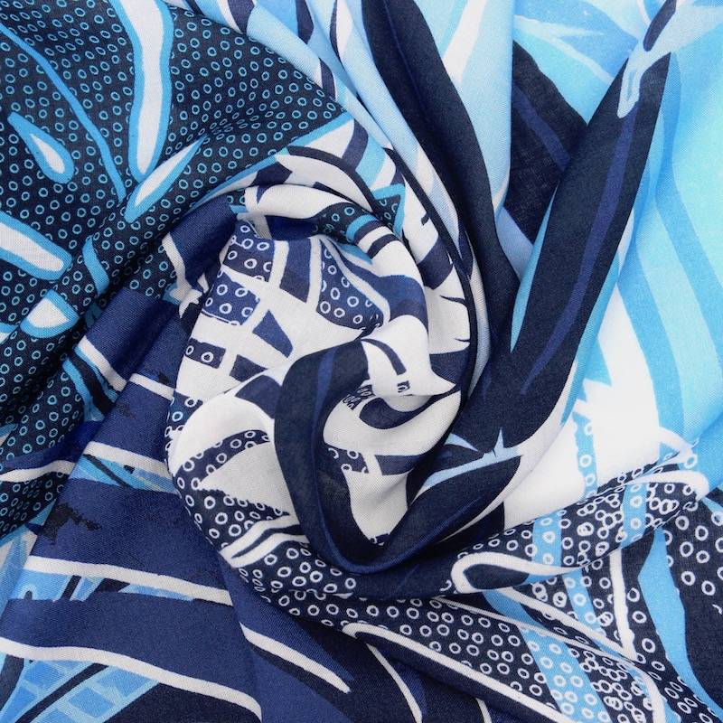 Viscose fabric with foliage - blue
